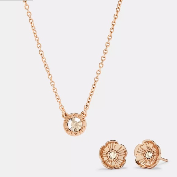 Coach Open Circle Necklace + Tea Rose Stud Set - Picture 2 of 8